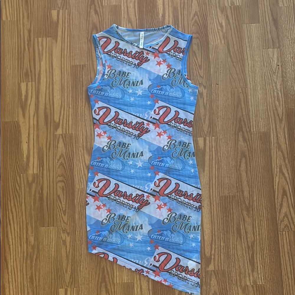 Blue Graphic Sleeveless Dress